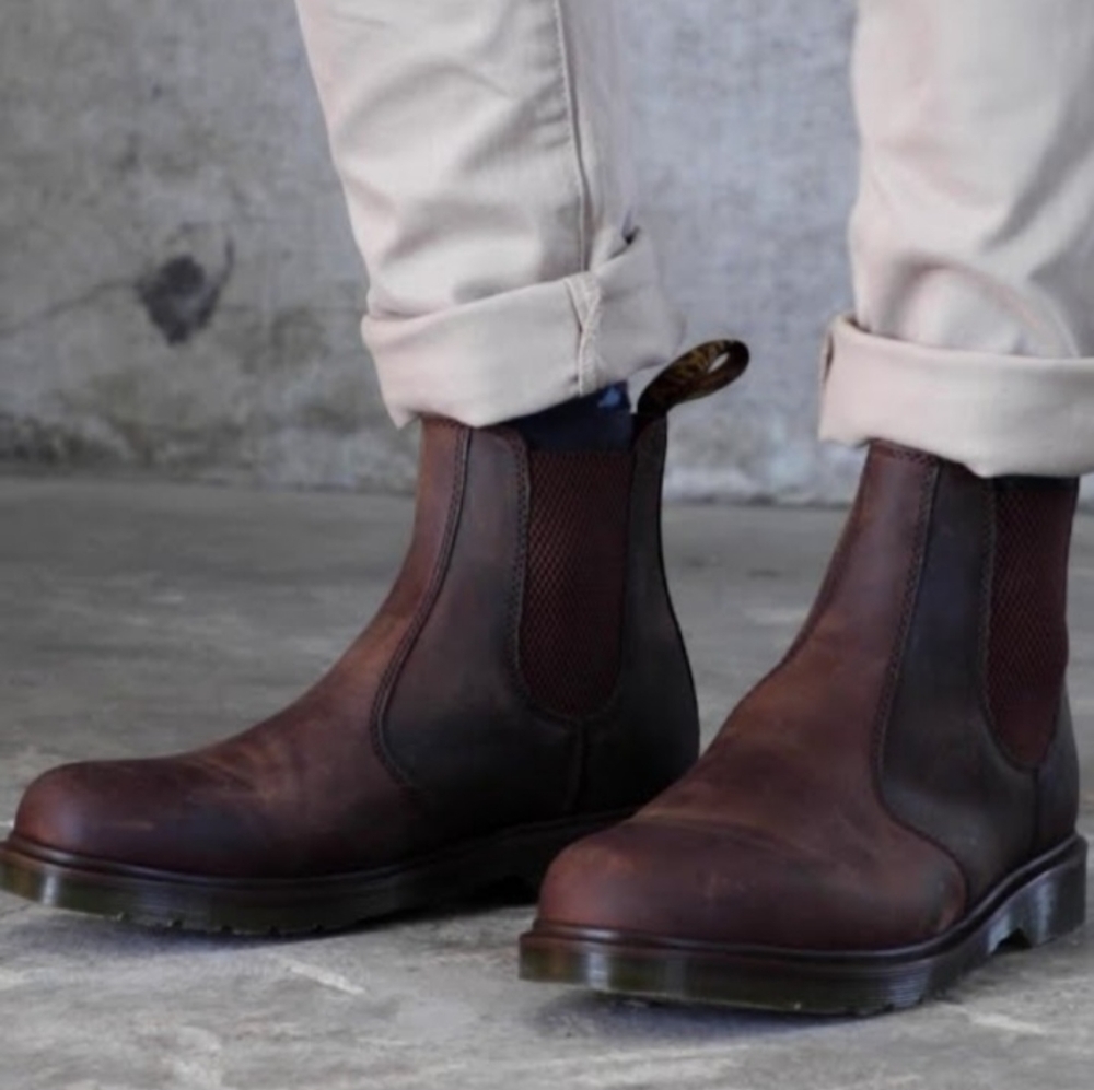 New Dr. Martens Crazy Horse 2976 Chelsea Leather Boots Dark Brown Gaucho